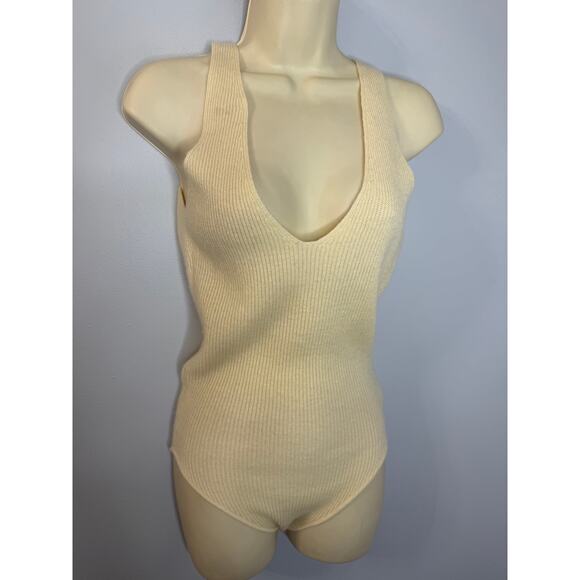 Ryan Roche Cashmere Bodysuit Rib Knit Cream Tie Open Back O/S - Picture 4 of 12